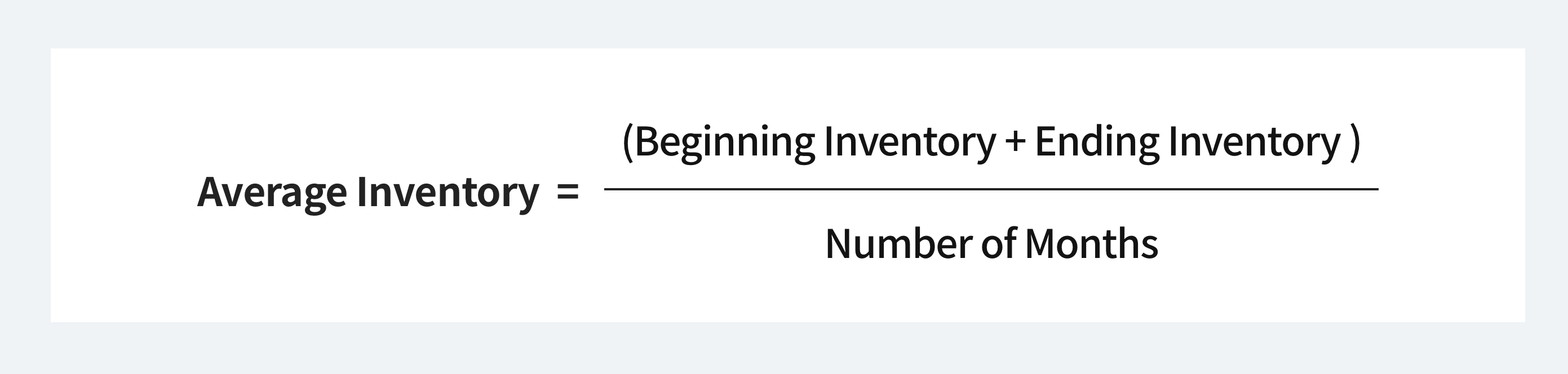 Average Inventory = (Beginning Inventory + Ending Inventory) / Number of Months