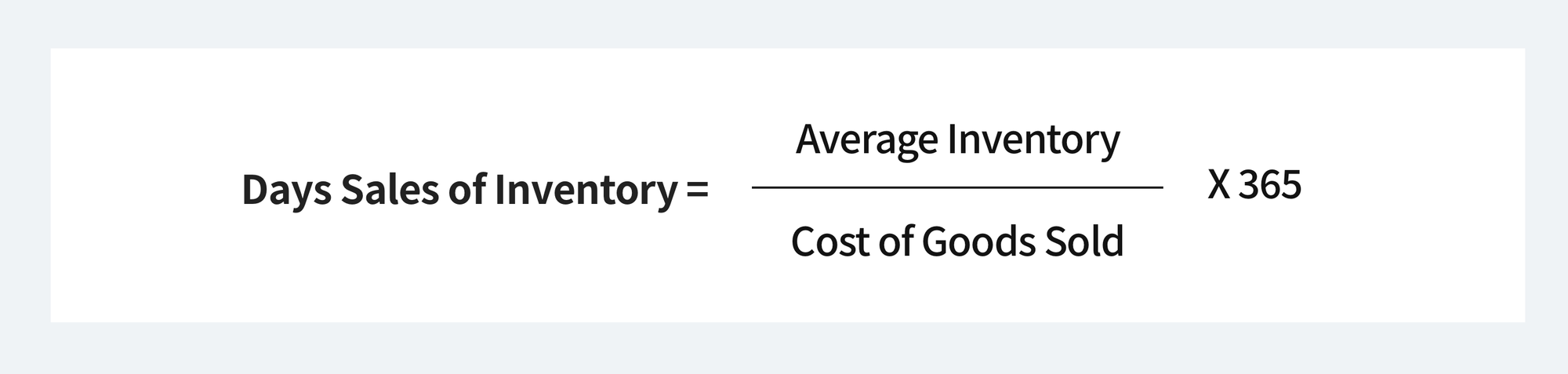 Days Sell in Inventory = (Average Inventory / COGS) x 365